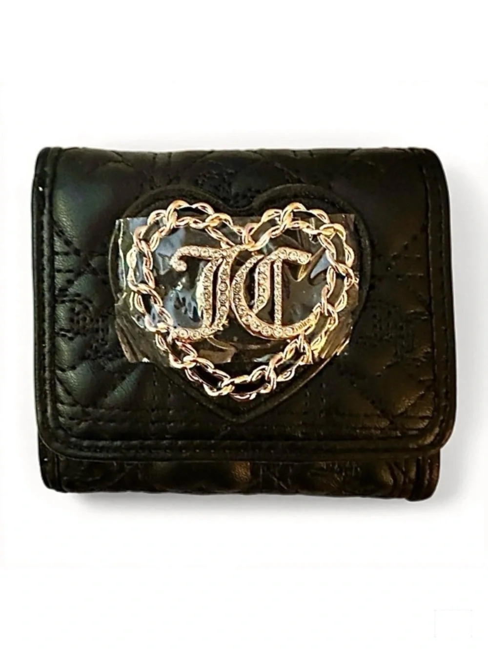 JUICY COUTURE Licorice Heart Quilt Wallet with a Gold Chain Heart